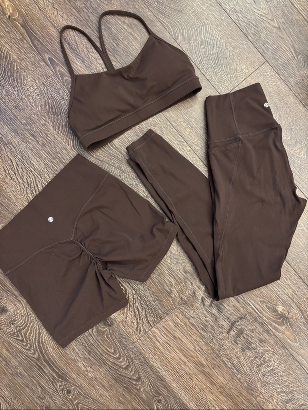 CRZ YOGA Brown Leggings Shorts and Sports Bra Set